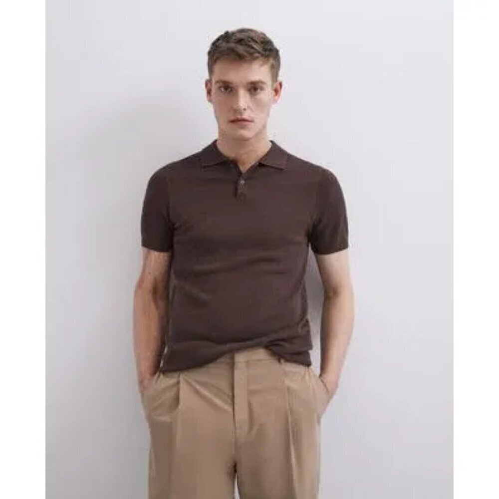 Adolfo Dominguez Hombre Polo Shirt Pique Brown Cotton Size Med